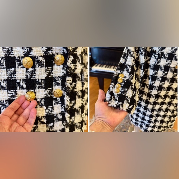 NWT Luxury Minimalist Zara Houndstooth Tweed Fringe Double Breasted Coat - Picture 17 of 17